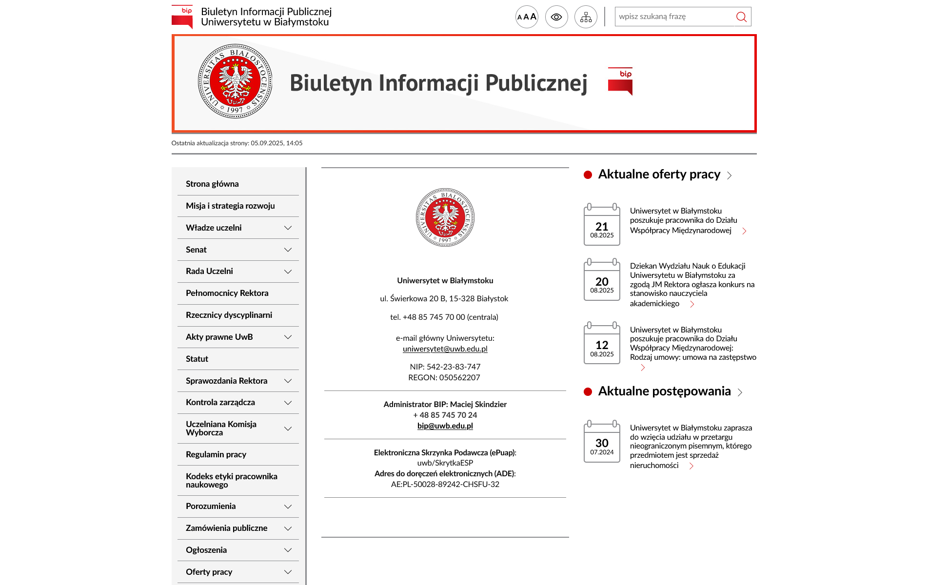 BIP Uniwersytet w Białymstoku